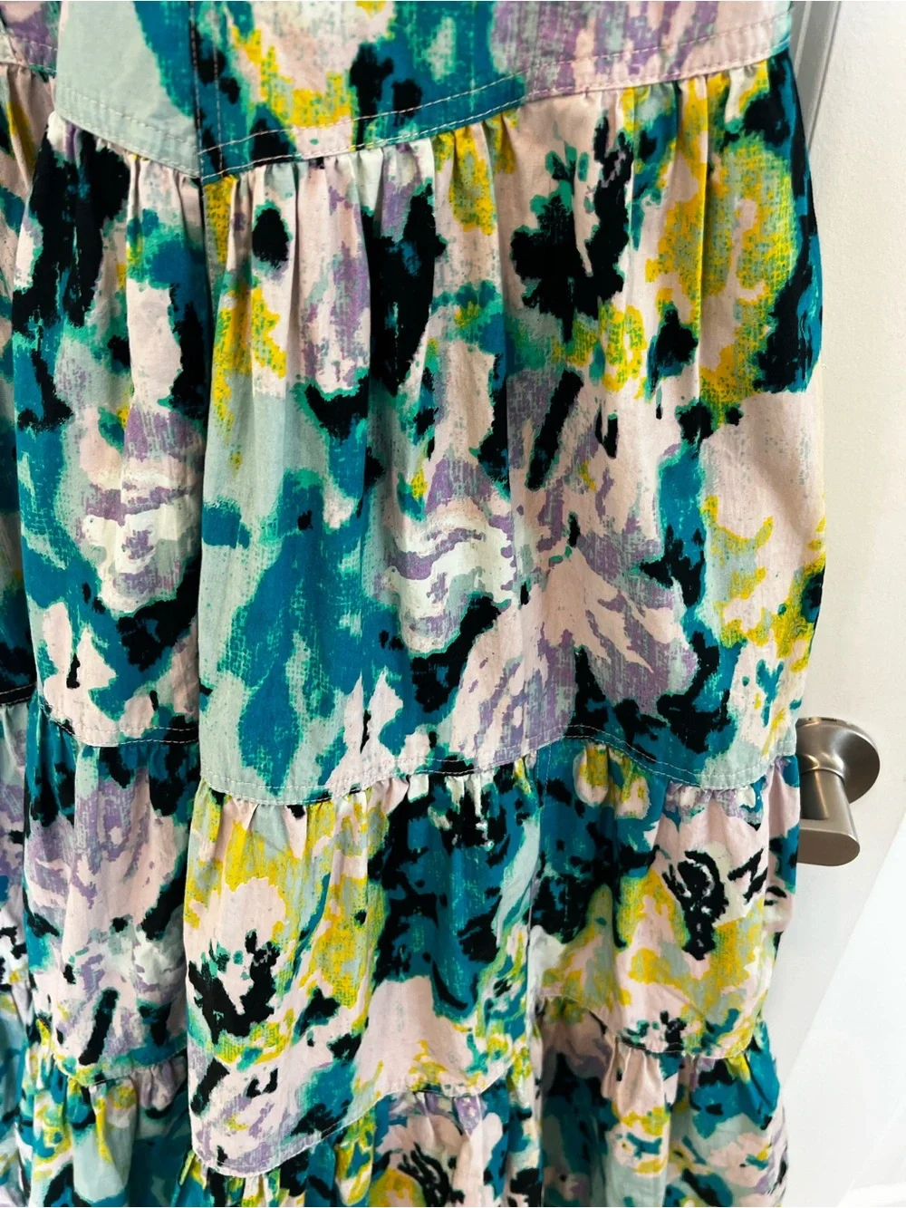 Free People Teal Green Floral Tiered Maxi Dress
